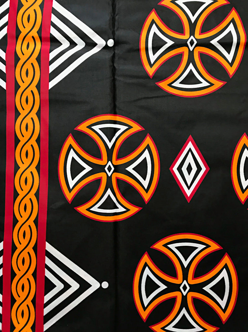 Toghu Bamenda African Wax Print Ankara Fabric - Black / Orange - Afrilege