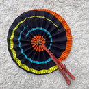African Print Circle Foldable Handheld Fan - Black / Orange / Yellow - Afrilege
