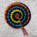 African Print Circle Foldable Handheld Fan - Black / Orange / Yellow - Afrilege