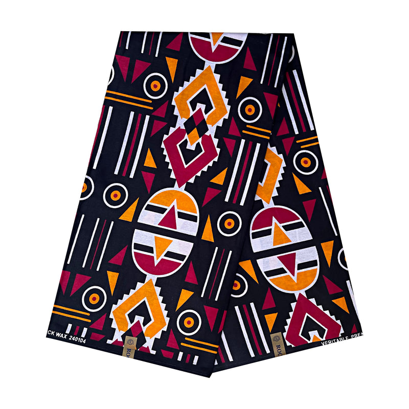 African Wax Print Fabric (Ankara) - Black / Red / Orange