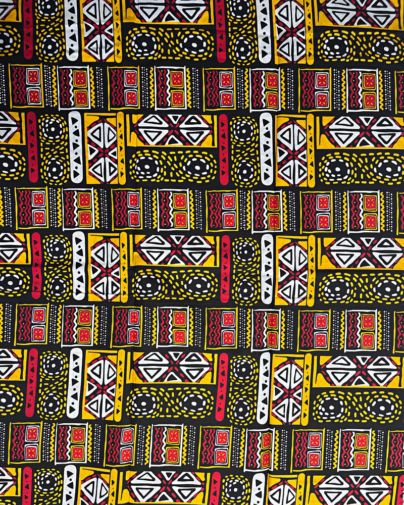 African Wax Print Fabric (Ankara) - Black / Red / Yellow