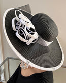 Straw Church Sun Hat - Black / White