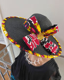Carmela African Print Straw Church Sun Hat - Black - Afrilege