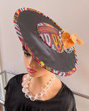 Toghu Fascinator Flat Derby Hat - Black / Burgundy