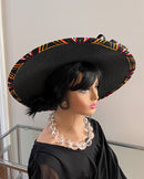 Toghu African Print Straw Church Sun Hat - Black - Afrilege