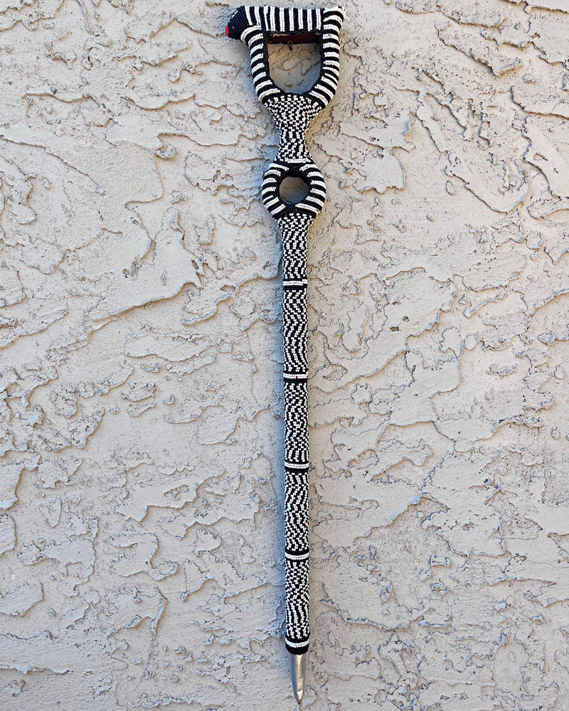 Bamileke Hand Beaded African Carved Walking Stick / Cane