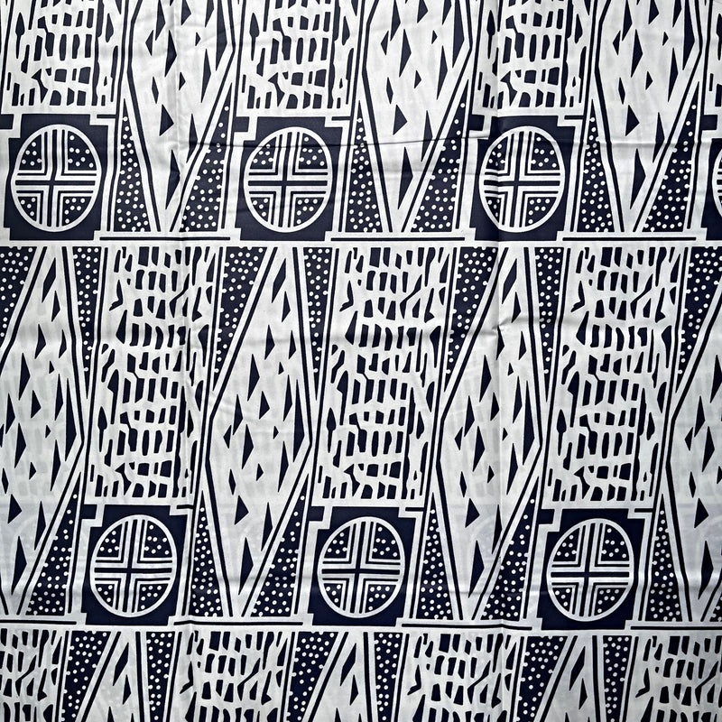 Bamileke Ndop Patterns African Wax Print Fabric (Ankara) - White / Black