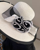 Straw Church Sun Hat - Beige / White