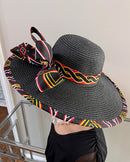 Toghu African Print Straw Church Sun Hat - Black - Afrilege