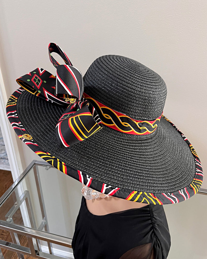 Toghu African Print Straw Church Sun Hat - Black