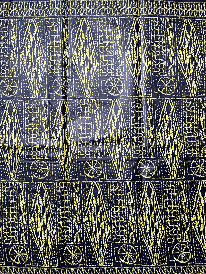 Bamileke Ndop Patterns African Wax Print Fabric (Ankara) - Black / Yellow