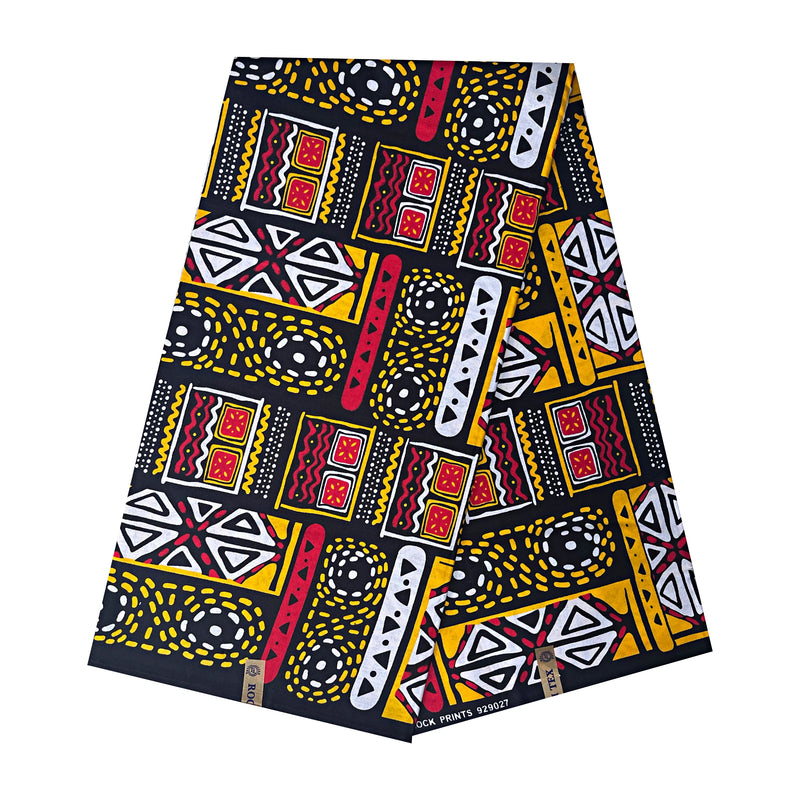 African Wax Print Fabric (Ankara) - Black / Red / Yellow