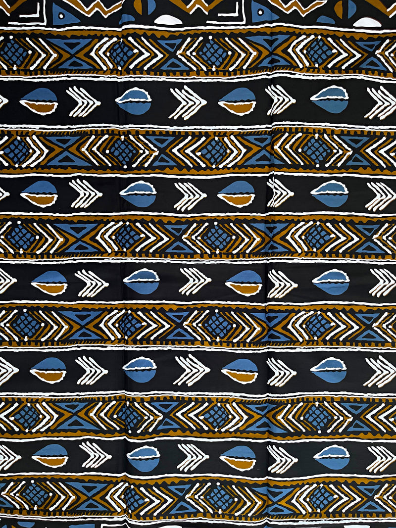 African Wax Print Fabric ( Ankara) - Black / Blue / Brown