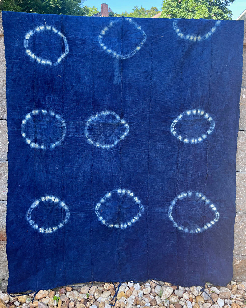 Authentic African Handmade Bogolan Mud Cloth - Deep Blue / White