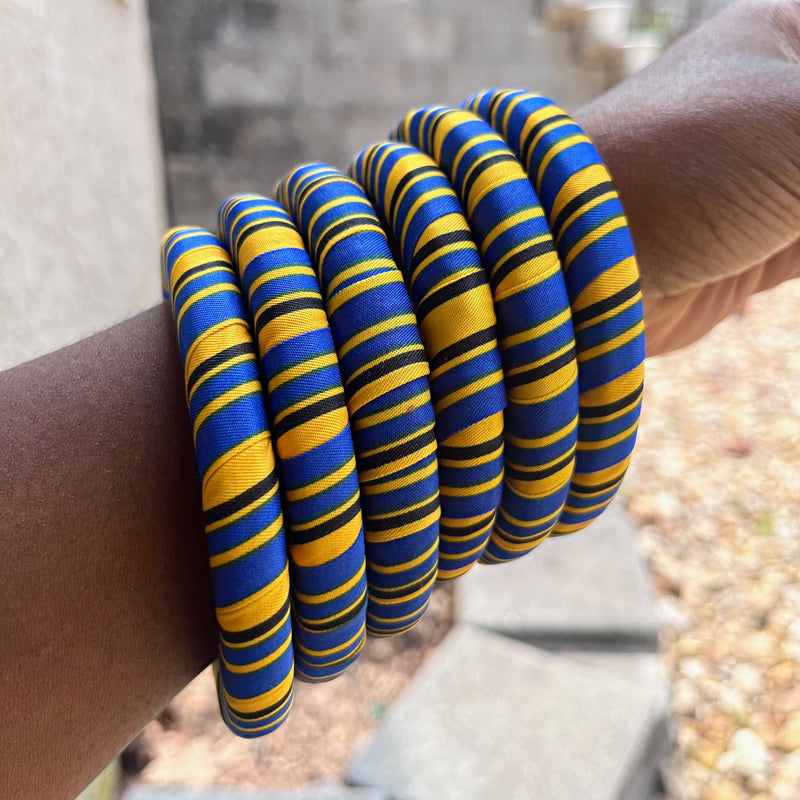 Adama African Print Small Bangle Bracelets - Blue / Yellow