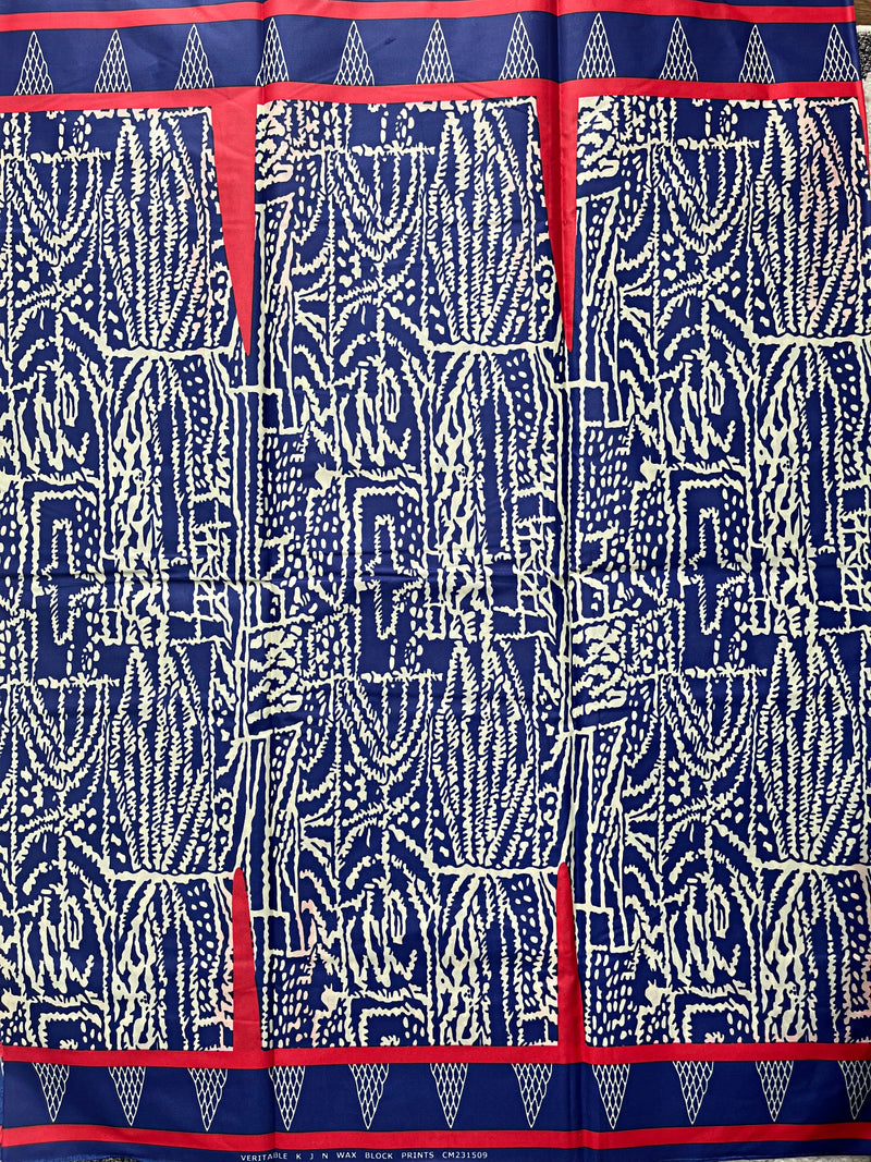 Bamileke Ndop Patterns African Wax Print Fabric (Ankara) - Blue / Beige