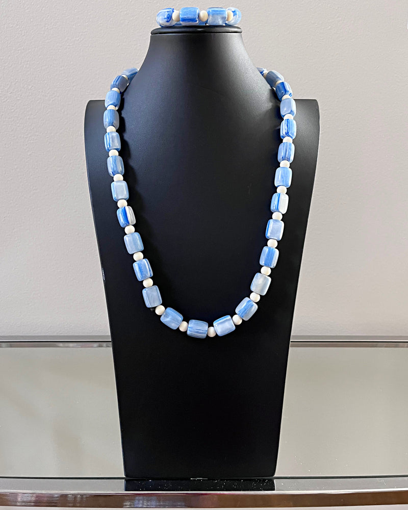 Blue Agate Beads African Necklace - Afrilege