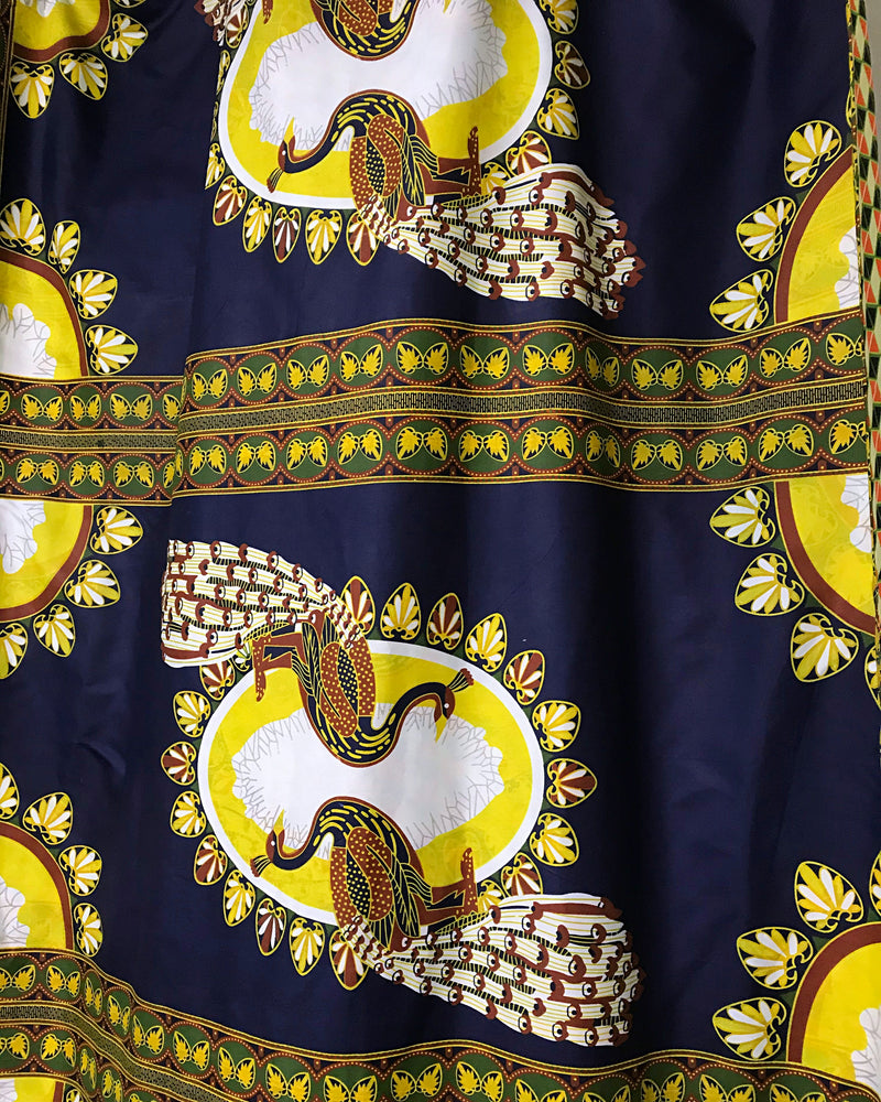 Morowa Double Sided Grommet Top African Print Curtains - Navy Blue / Yellow - Afrilege