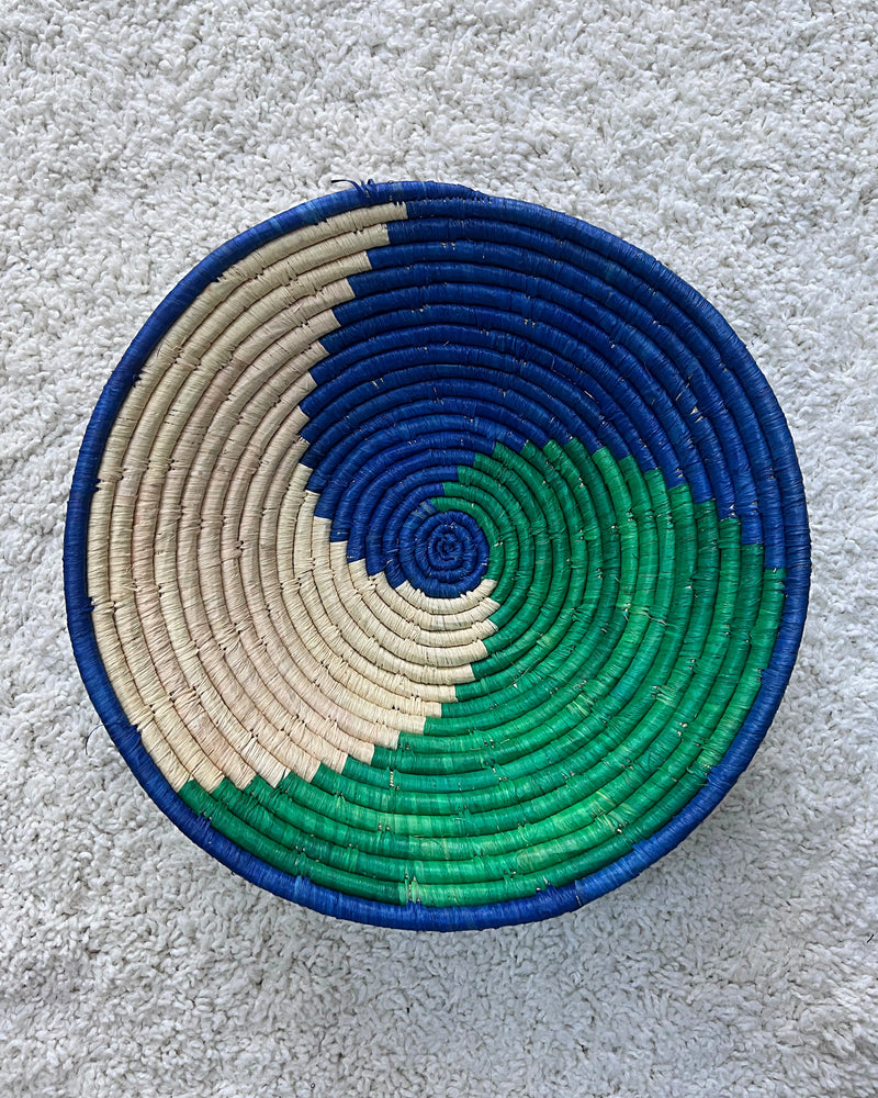 Uganda hand woven Baskets 12" - Blue / Green / Beige - Afrilege