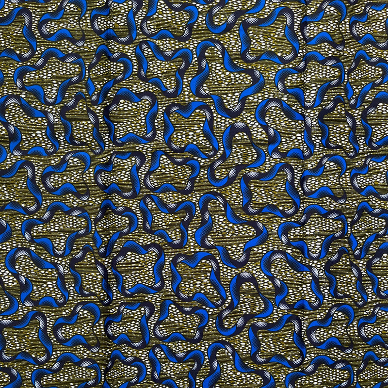 African Wax Print Fabric by The Yard - Olive Green / Blue