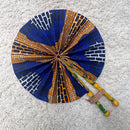 African Print Circle Foldable Handheld Fan - Blue/ White / Orange - Afrilege