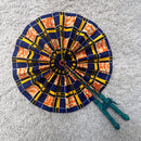 African Print Circle Foldable Handheld Fan - Blue/ Yellow / Orange - Afrilege