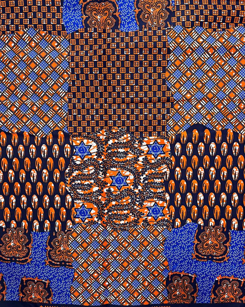 African Wax Print Fabric (Ankara) - Blue / Orange