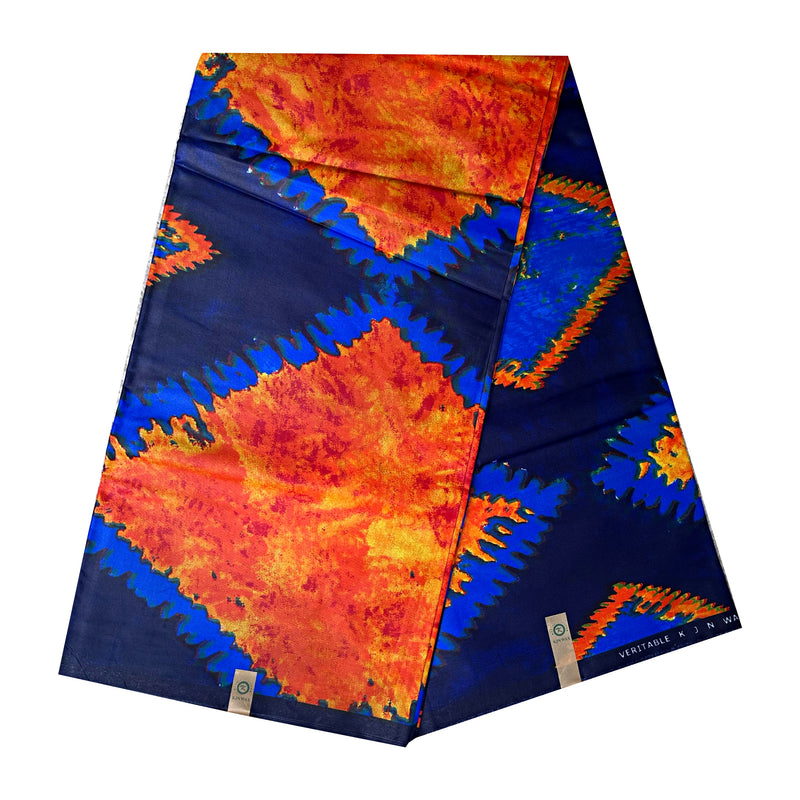 African Wax Print Tie Dye Fabric ( Ankara) - Blue / Orange