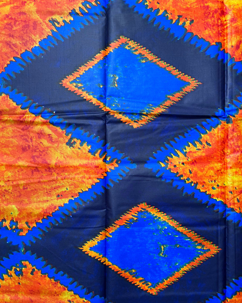 African Wax Print Tie Dye Fabric ( Ankara) - Blue / Orange