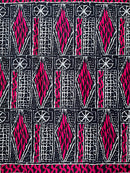 Bamileke Ndop pattern African Wax Print Fabric - Blue / Pink - Afrilege