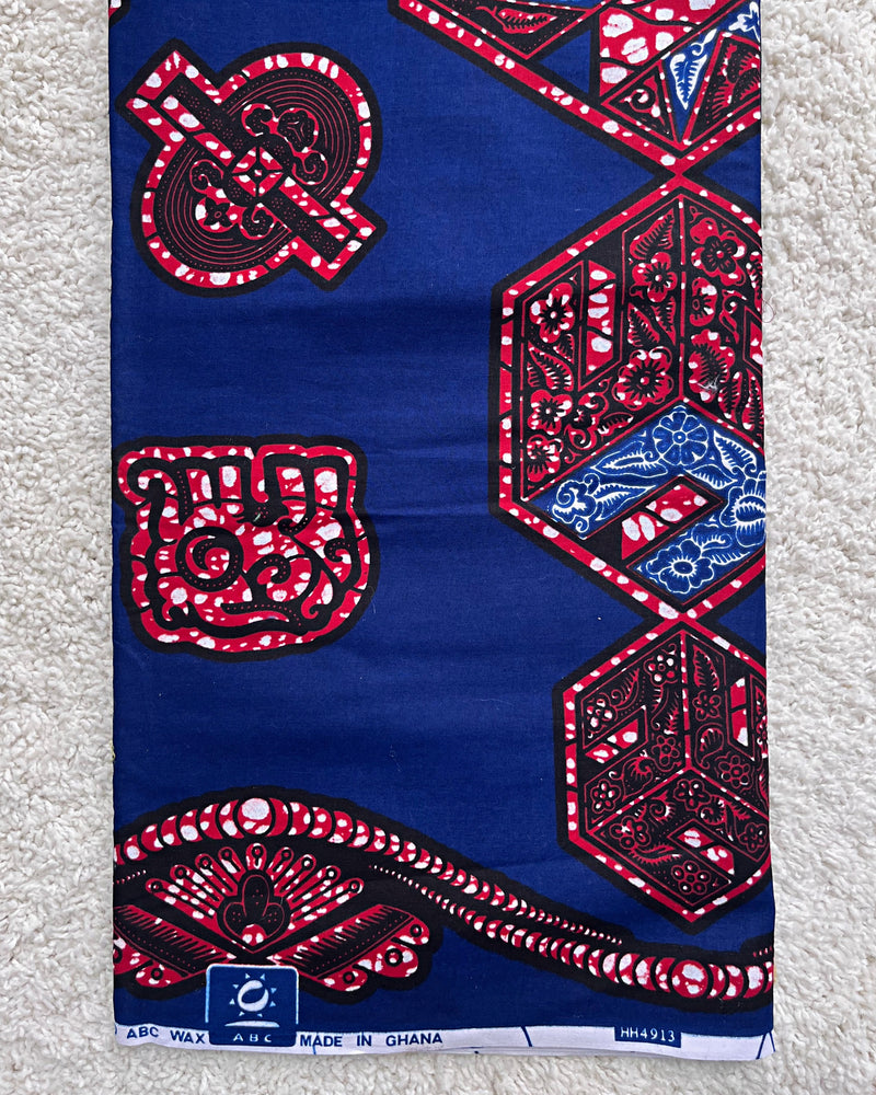 African Wax Print Fabric by The Yard - Blue / Red