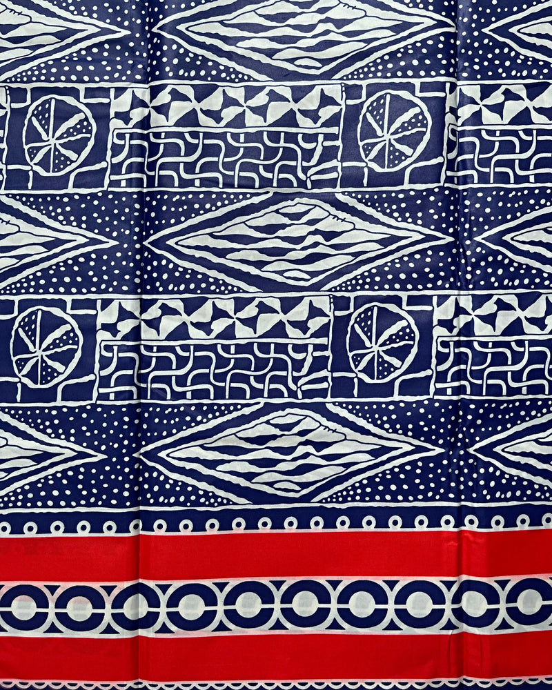 Bamileke Ndop Patterns African Wax Print Fabric (Ankara) - Blue / White / Red