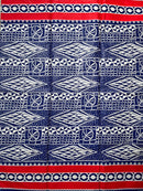 Bamileke Ndop Patterns African Wax Print Fabric (Ankara) - Blue / White / Red - Afrilege