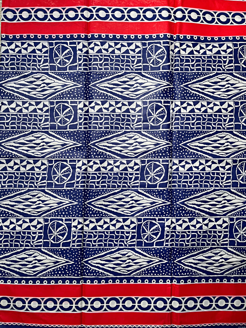 Bamileke Ndop Patterns African Wax Print Fabric (Ankara) - Blue / White / Red