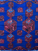 African Wax Print Fabric by The Yard - Blue / Red - Afrilege