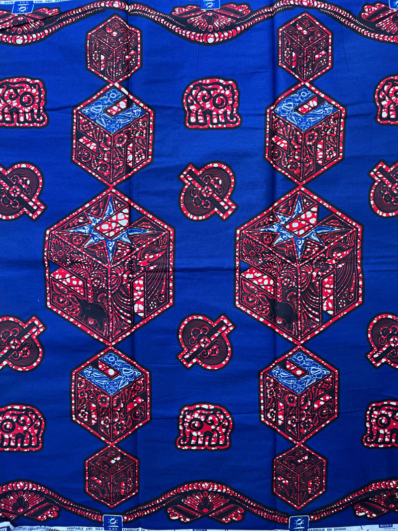 African Wax Print Fabric by The Yard - Blue / Red