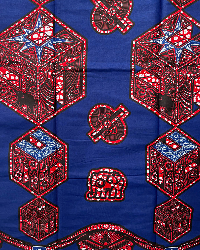 African Wax Print Fabric by The Yard - Blue / Red