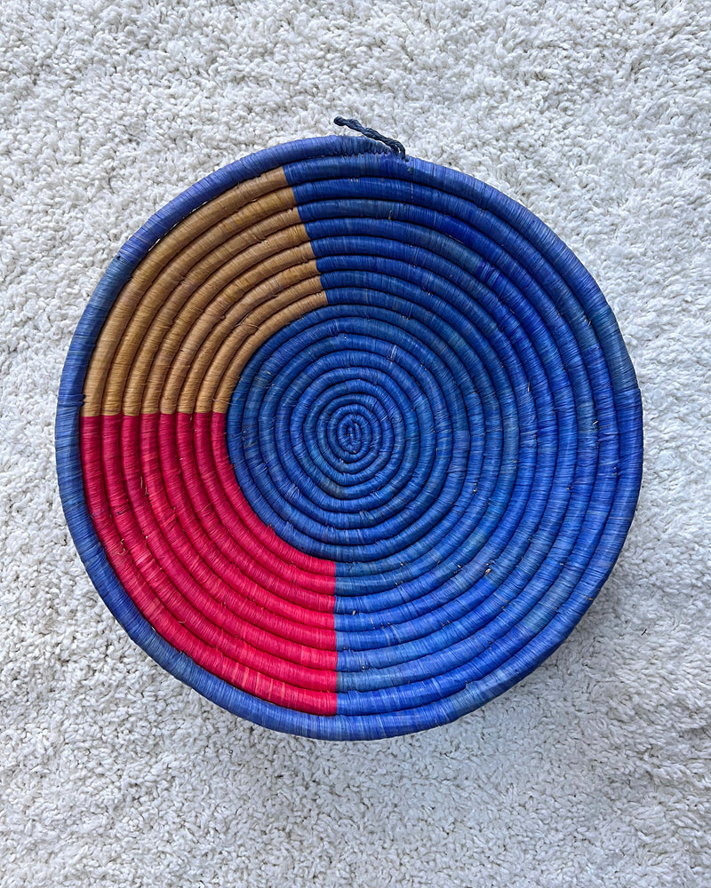 Uganda hand woven Baskets 12" - Blue / Red / Gold - Afrilege