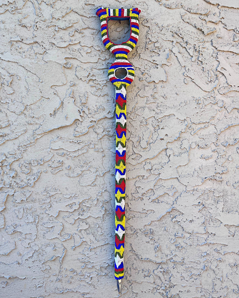 Bamileke Hand Beaded African Carved Walking Stick / Cane