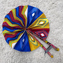 African Print Circle Foldable Handheld Fan - Blue / Red / Yellow - Afrilege