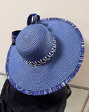 Ndop African Print Straw Church Sun Hat - Blue - Afrilege