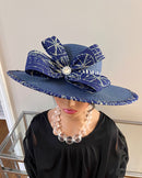 Ndop African Print Straw Church Sun Hat - Blue - Afrilege