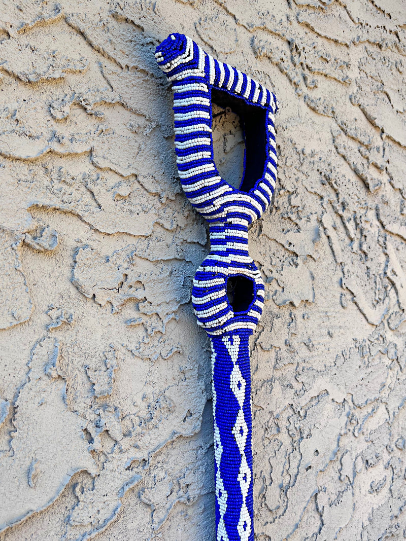 Bamileke Hand Beaded African Carved Walking Stick / Cane