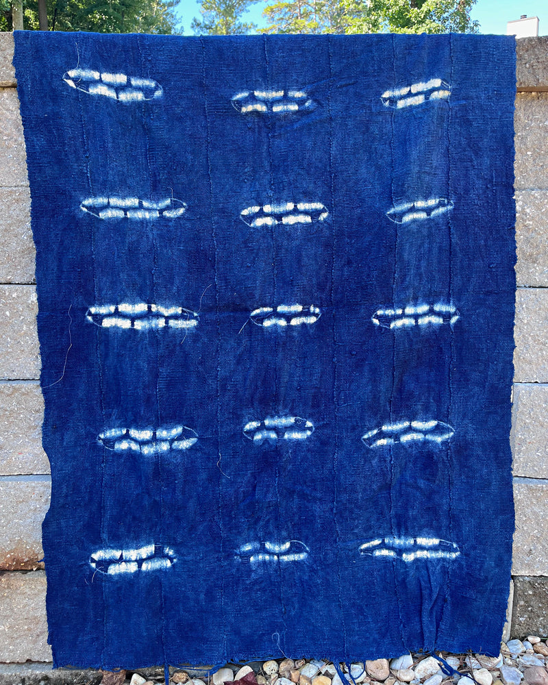 Authentic African Handmade Bogolan Mud cloth - Deep Blue / White - Afrilege