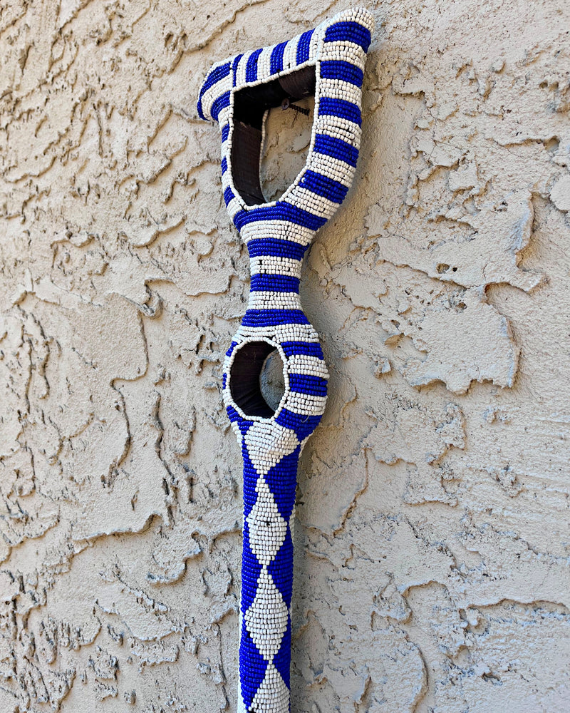 Bamileke Hand Beaded African Carved Walking Stick / Cane