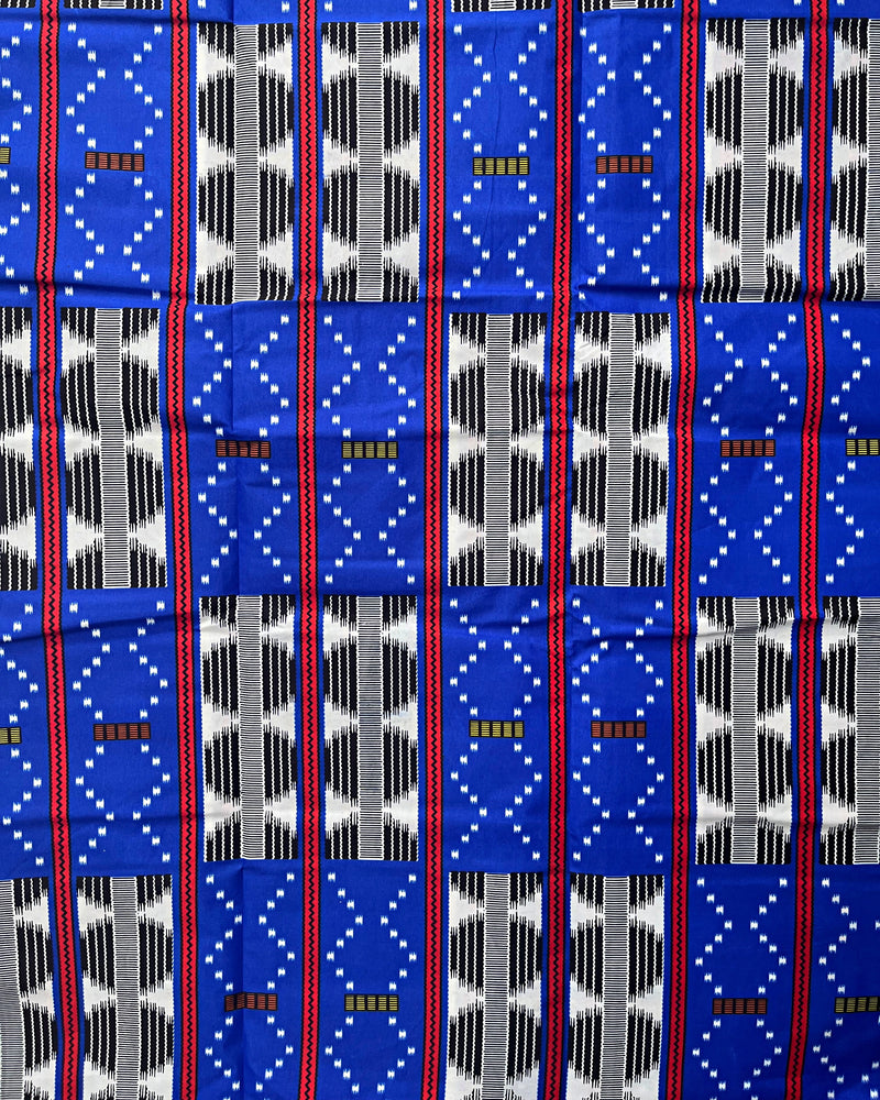 African Wax Print Fabric (Ankara) - Blue / White / Red