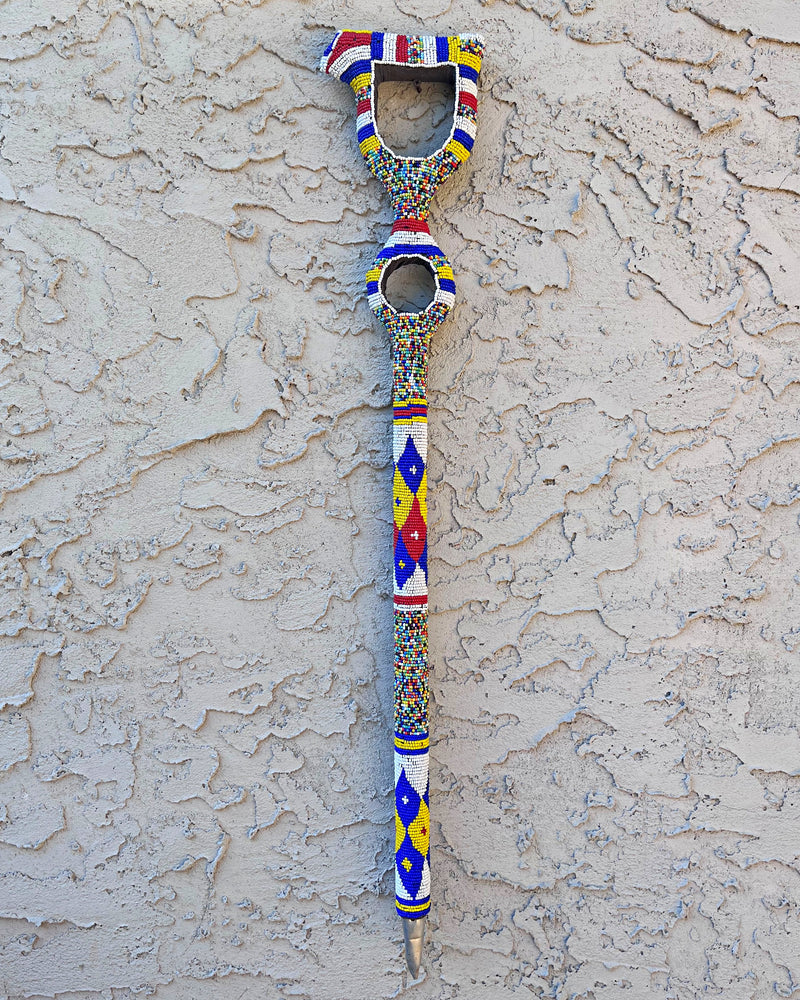 Bamileke Hand Beaded African Carved Walking Stick / Cane