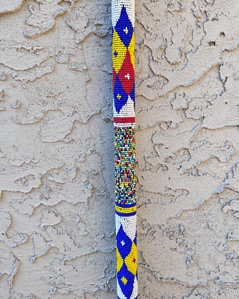 Bamileke Hand Beaded African Carved Walking Stick / Cane