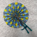 African Print Circle Foldable Handheld Fan - Blue / Yellow - Afrilege