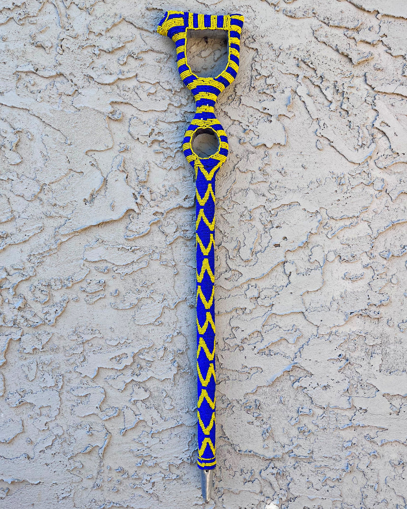 Bamileke Hand Beaded African Carved Walking Stick / Cane